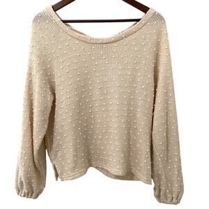 Blu Pepper Swiss Dot Sweater Back Tie Slit Oversized Boho Tan Size S